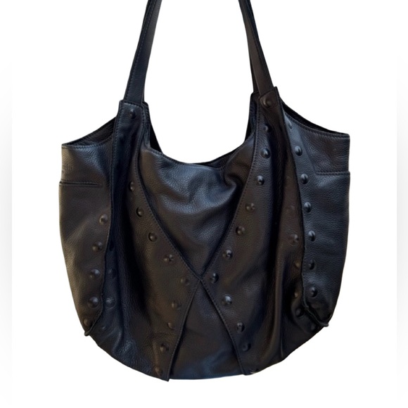 HAMMITT Scott Black Pebbled Leather Studded Tote Shoulder Bag - Picture 2 of 11